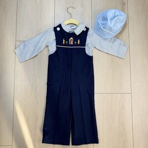 NEW VTG/Y2K Good Lad Toddler Boys Sailor Romper Outfit Hat USA 2T Navy Blue